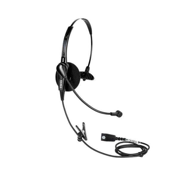 Black headset with microphone on a white background