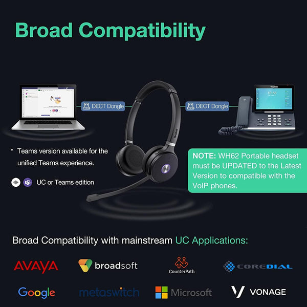 Yealink WH62 Portable Dual Speaker Wireless DECT Headset