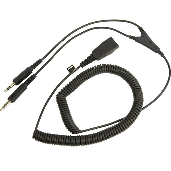 Jabra QD PC Cord to dual 3.5 mm Jack coiled cord - 8734-599 - Headset Advisor