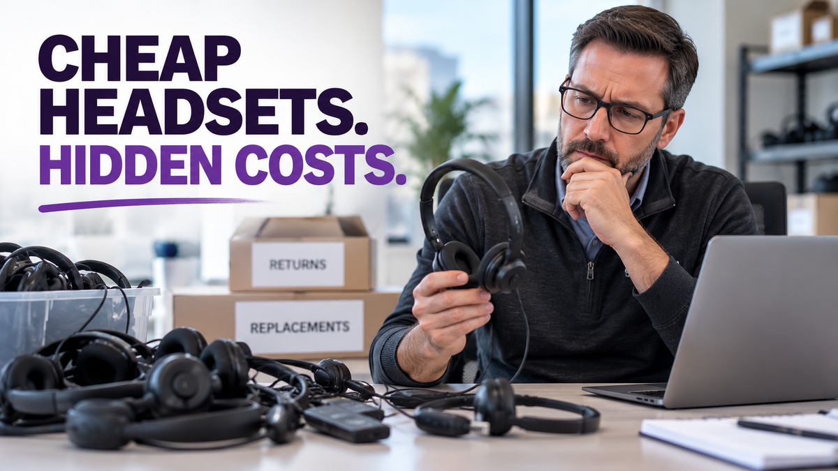 IT manager examining headsets for replacement, or troubleshooting