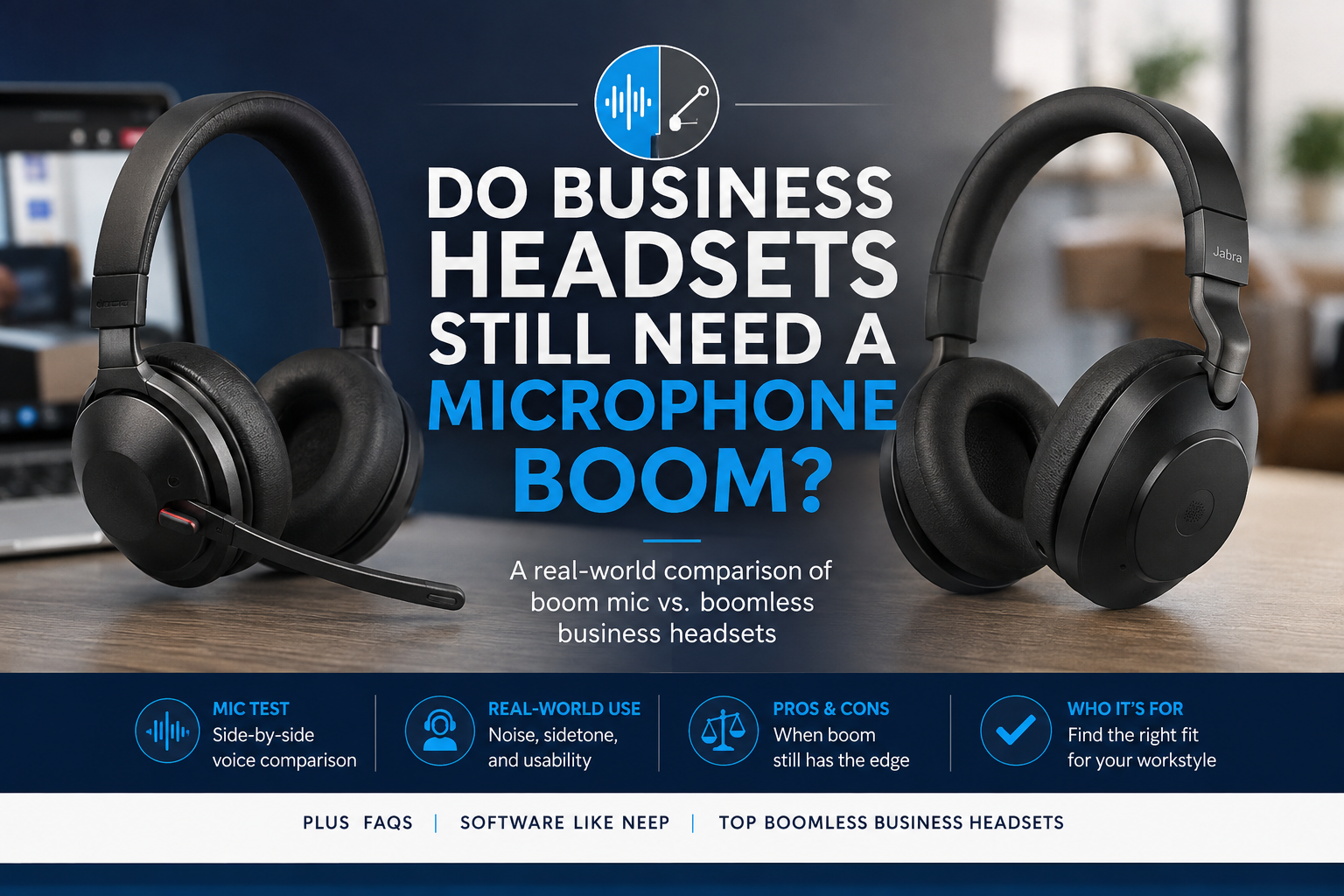 two headsets side by side, one with a microphone boom, one without