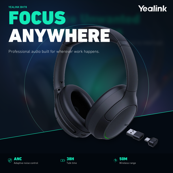 Yealink BH78 Wireless Bluetooth Headset with ANC & Charge stand - item 1208731