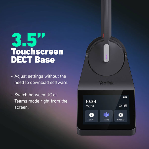 Yealink HA64 Pro Wireless DECT & Bluetooth Headset with Touch Screen for Office, Home, Desk Phone, Computer, Smartphone