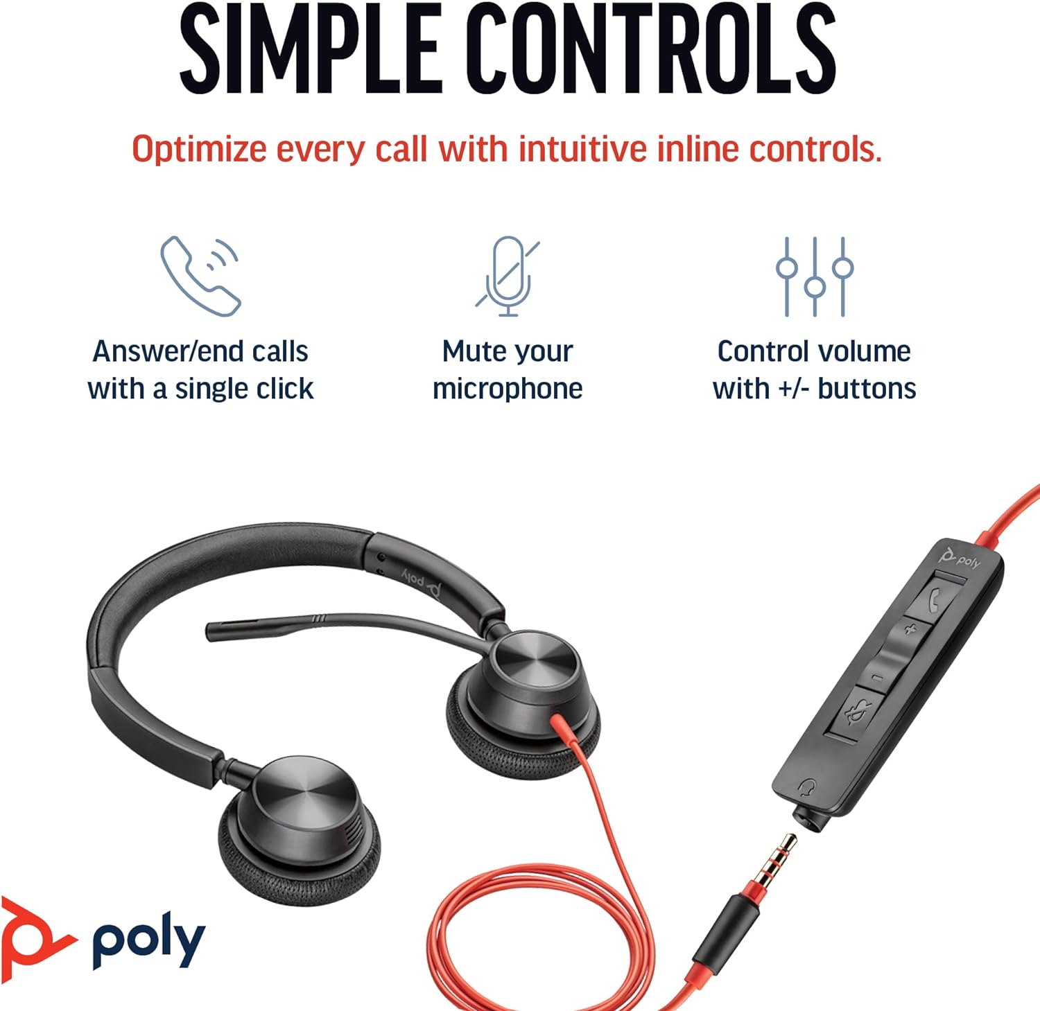 Poly Blackwire 3325: Comfort & Crystal-Clear Calls - 8X221AA