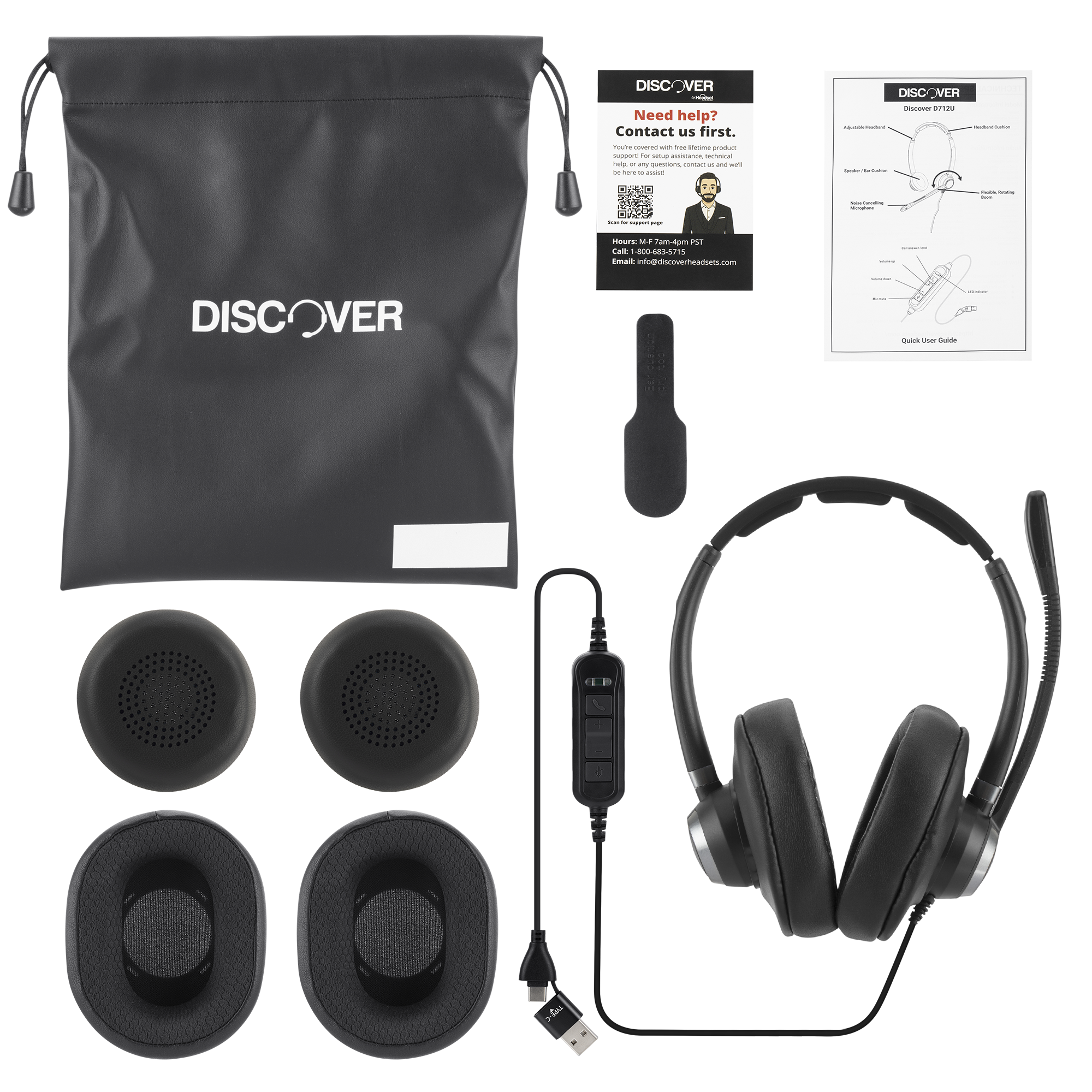 Discover D712U Plus Over-Ear Wired USB Headset