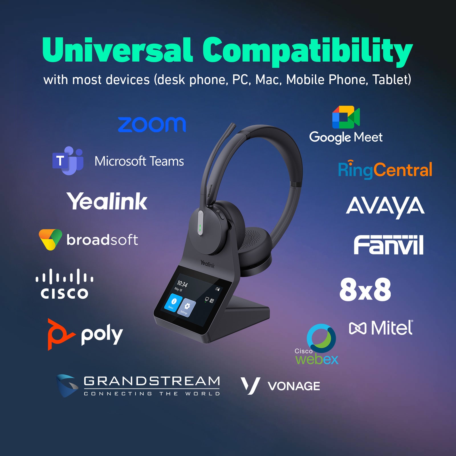 Yealink HA64 Pro Wireless DECT & Bluetooth Headset with Touch Screen for Office, Home, Desk Phone, Computer, Smartphone