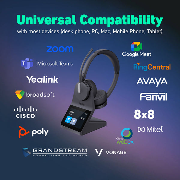 Yealink HA64 Pro Wireless DECT & Bluetooth Headset with Touch Screen for Office, Home, Desk Phone, Computer, Smartphone