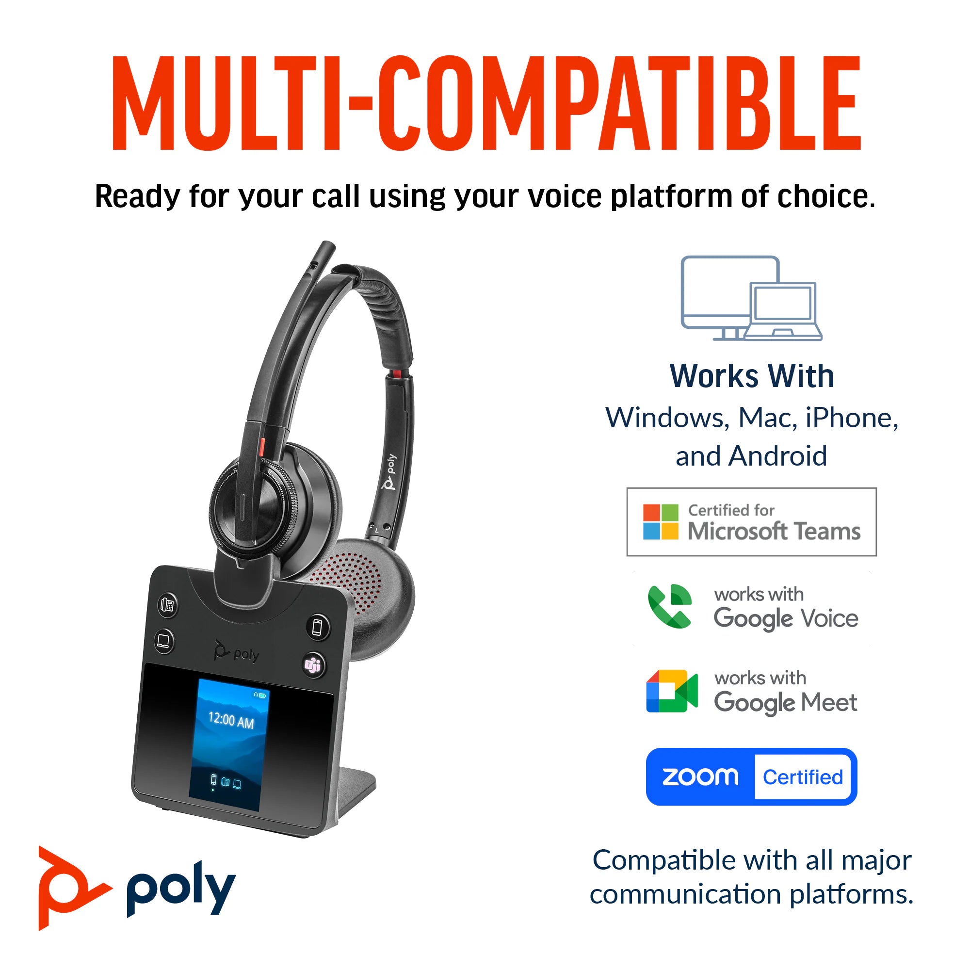 Poly Savi 8410 Office DECT Headset Phone Mobile PC Connectivity