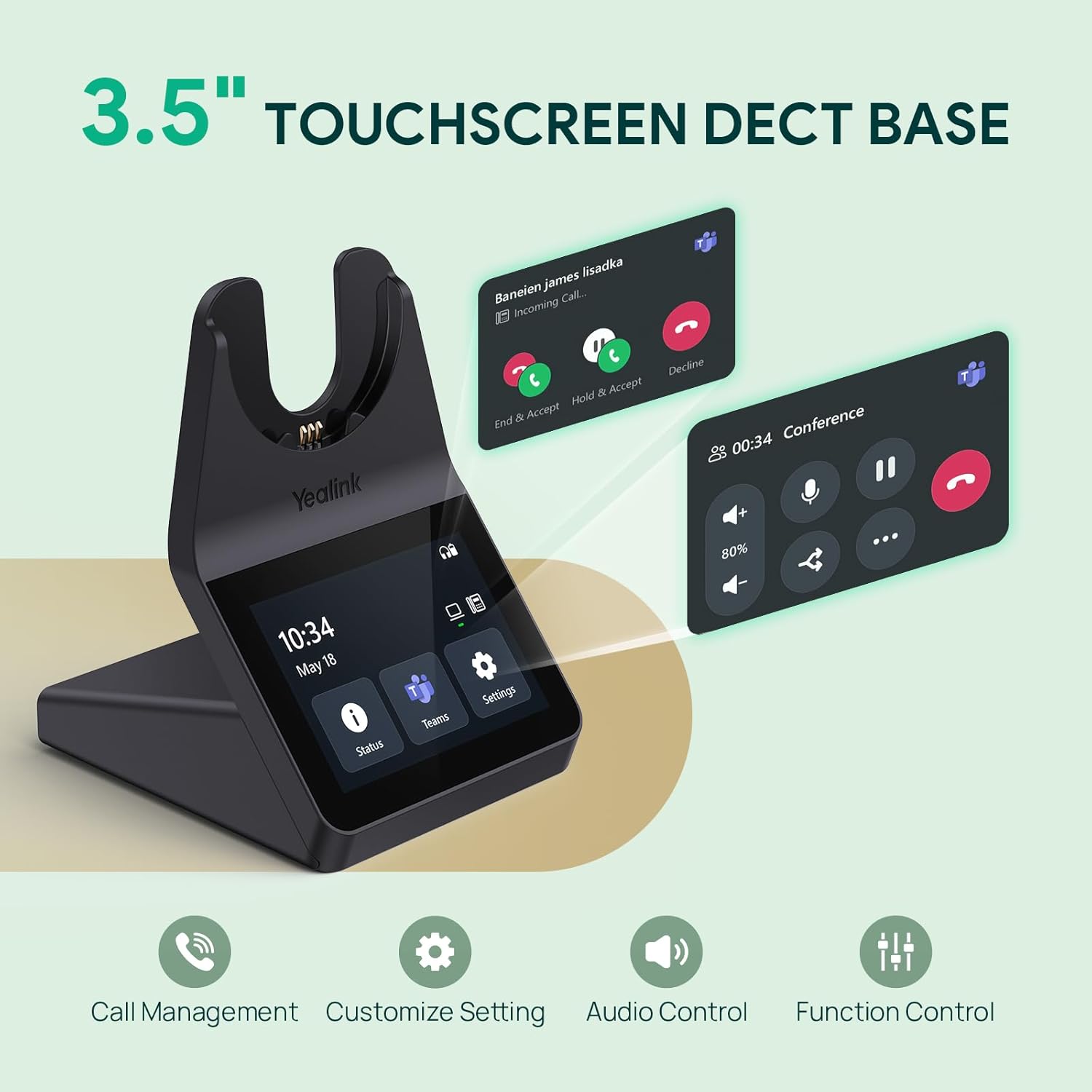 Yealink HA64 Pro Wireless DECT & Bluetooth Headset with Touch Screen for Office, Home, Desk Phone, Computer, Smartphone