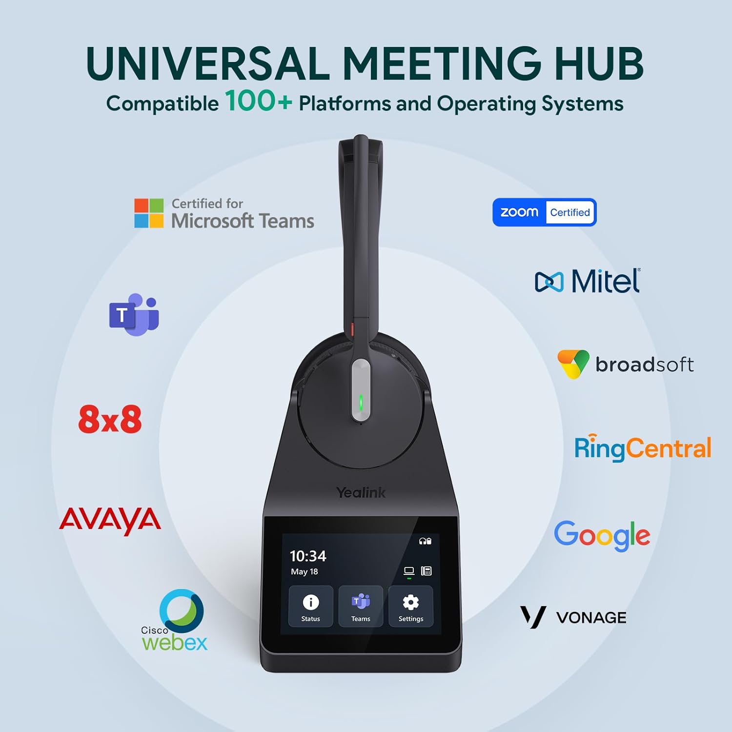 Yealink HA64 Pro Wireless DECT & Bluetooth Headset with Touch Screen for Office, Home, Desk Phone, Computer, Smartphone