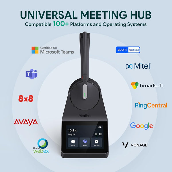 Yealink HA64 Pro Wireless DECT & Bluetooth Headset with Touch Screen for Office, Home, Desk Phone, Computer, Smartphone