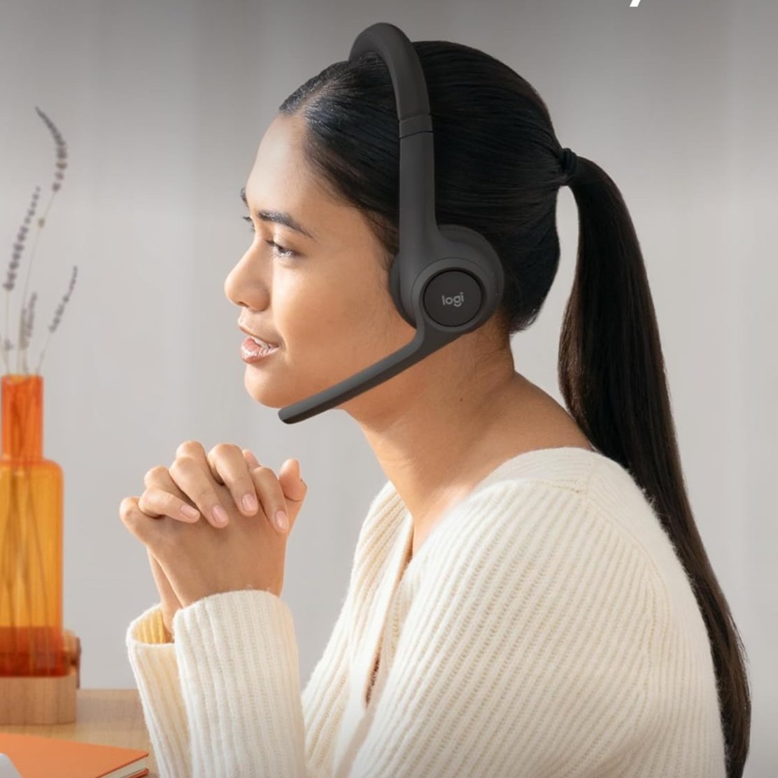 logitech zone 305 with woman wearing headset