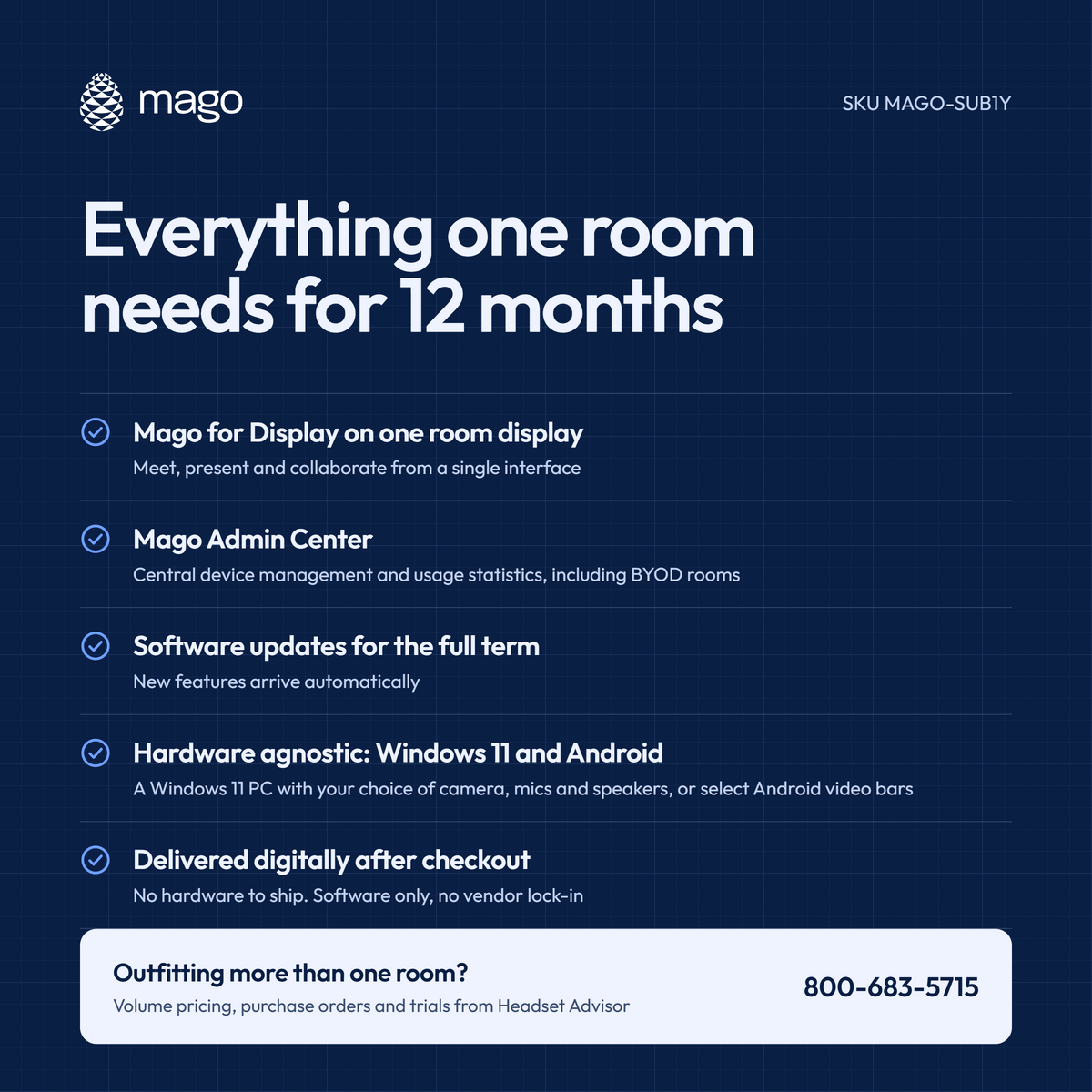 What's included in the Mago 1-year room license