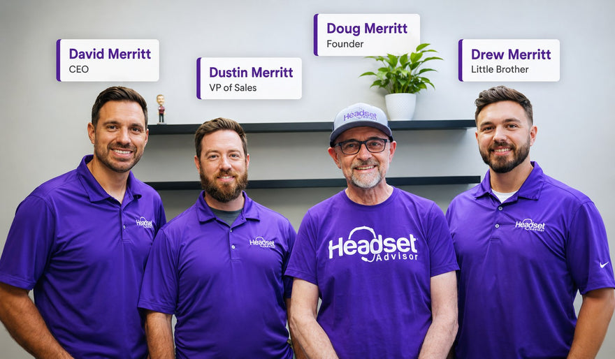 The Merritt family — Doug, David, Dustin and Drew — owners of Headset Advisor