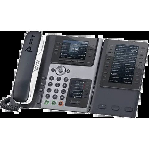 Poly Edge E Expansion Module attached to an Edge E450 desk phone