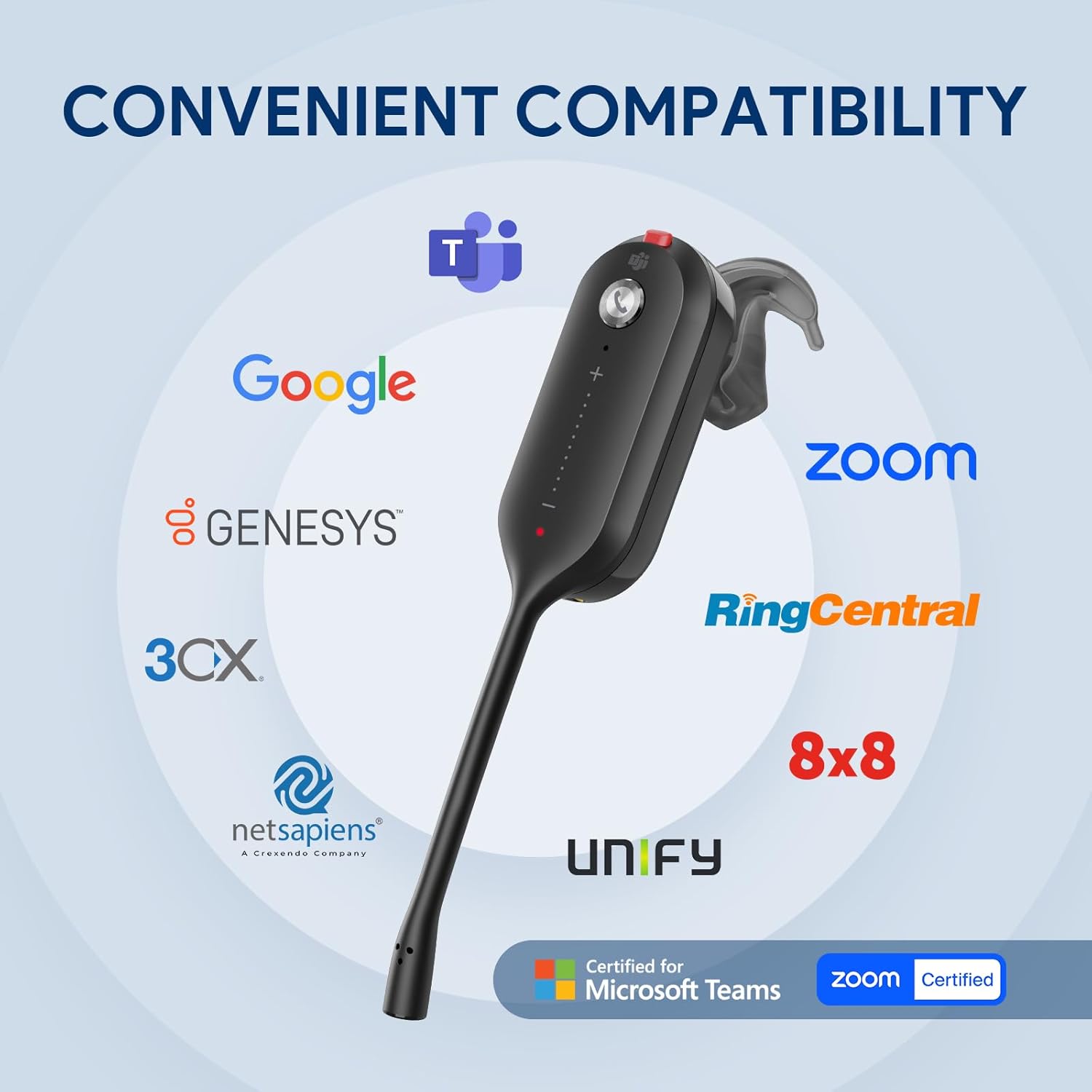 Yealink WH63 E2 Wireless DECT Headset, Teams Certified, 607ft Range