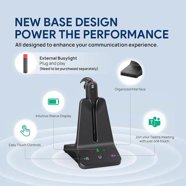 Yealink WH63 E2 Wireless DECT Headset, Teams Certified, 607ft Range
