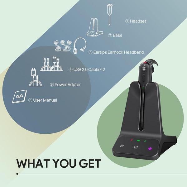 Yealink WH63 E2 Wireless DECT Headset, Teams Certified, 607ft Range