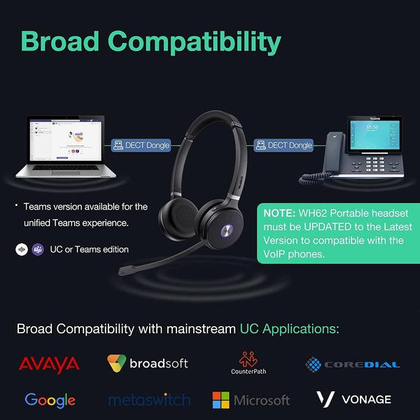 Yealink WH62 Portable Stereo Wireless DECT Headset