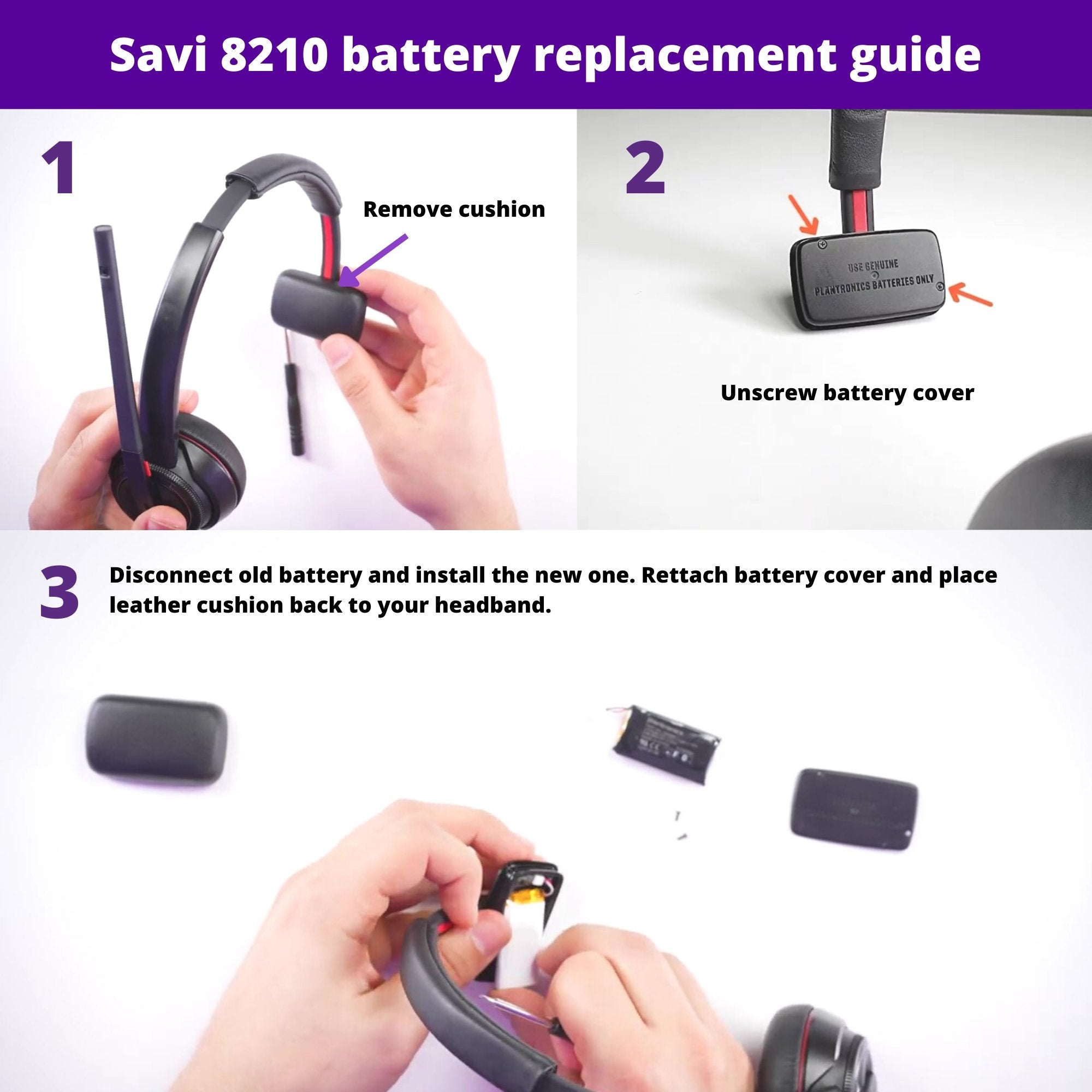 Compatible Replacement Battery For Plantronics Savi 8210 Wireless Headset- Includes Screwdriver - Headset Advisor